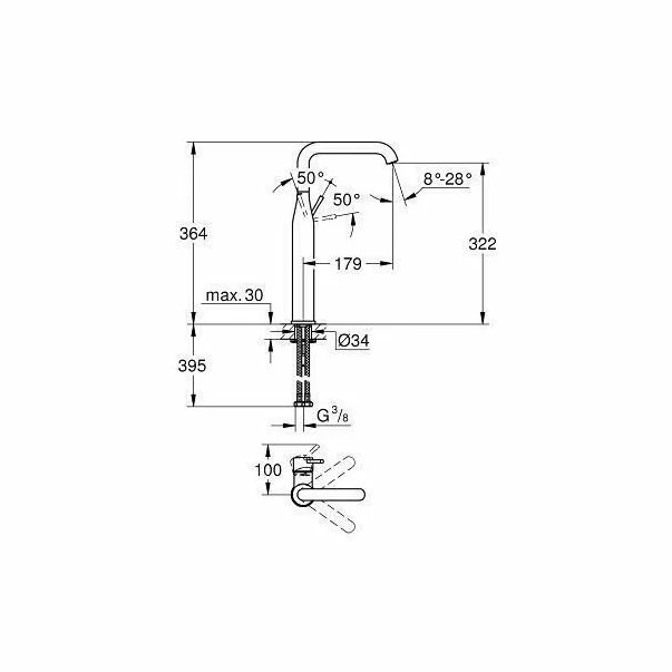 Baterie lavoar Grohe 32901001, Essence, tip comanda monocomanda, tip instalare pe blat, marime xl, crom [1]