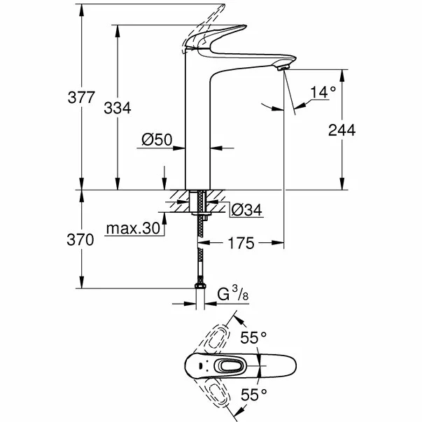 Baterie lavoar Grohe 23570003, lavoar Eurostyle, tip comanda monocomanda, tip instalare pe blat, crom [1]