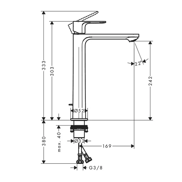 Baterie lavoar inalta Hansgrohe Rebris E 240 negru mat cu ventil Pop-Up [1]