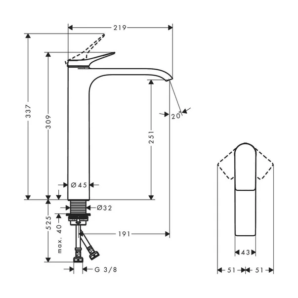 Baterie lavoar inalta Hansgrohe Vivenis 250 monocomanda crom lucios [1]