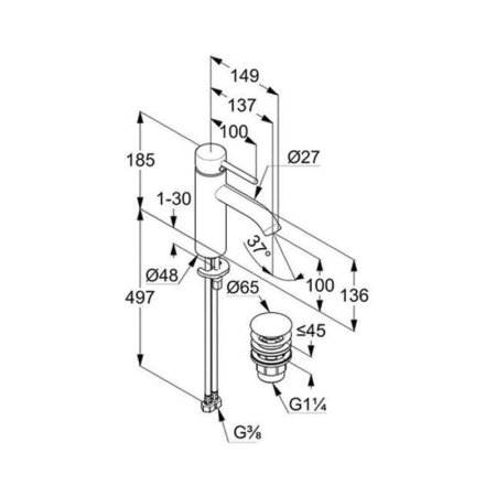 Baterie lavoar, Kludi, Bozz 100,cu ventil push-open, auriu periat [1]