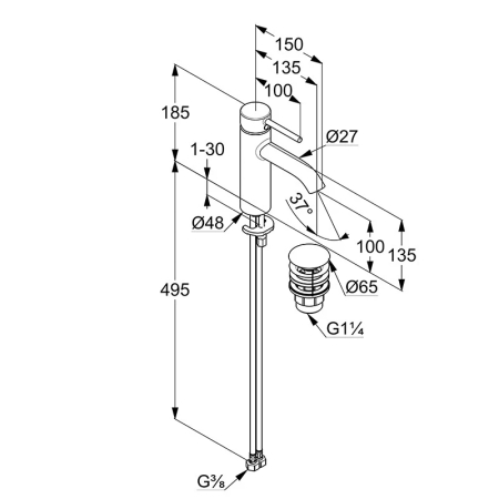 Baterie lavoar, Kludi, Bozz 100, cu ventil push-open, crom [2]