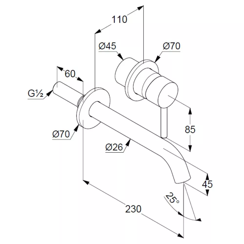 Baterie lavoar Kludi Bozz, pe perete, 230 mm, necesita valva, mat, alb, 382455376 [3]