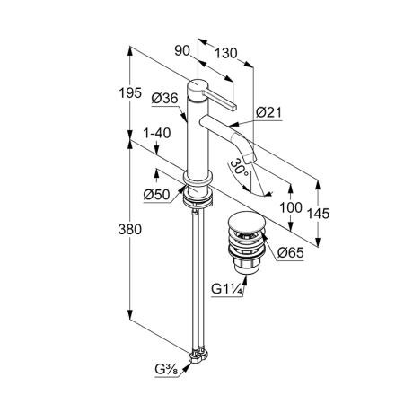 Baterie lavoar, Kludi, Nova Fonte 100, cu ventil, crom [1]
