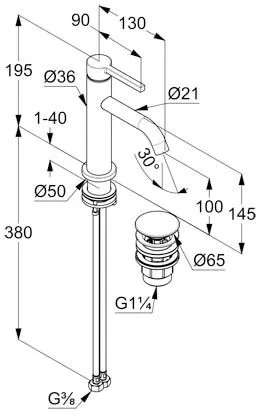 Baterie lavoar Kludi Nova Fonte, M, 195 mm, ventil, mat, alb, 202885315 [1]
