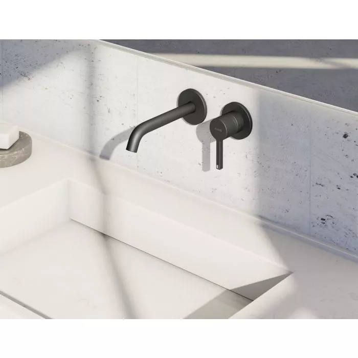 Baterie lavoar Kludi Nova Fonte, pe perete, 220 mm, necesita valva, mat, negru, 202453915 [1]