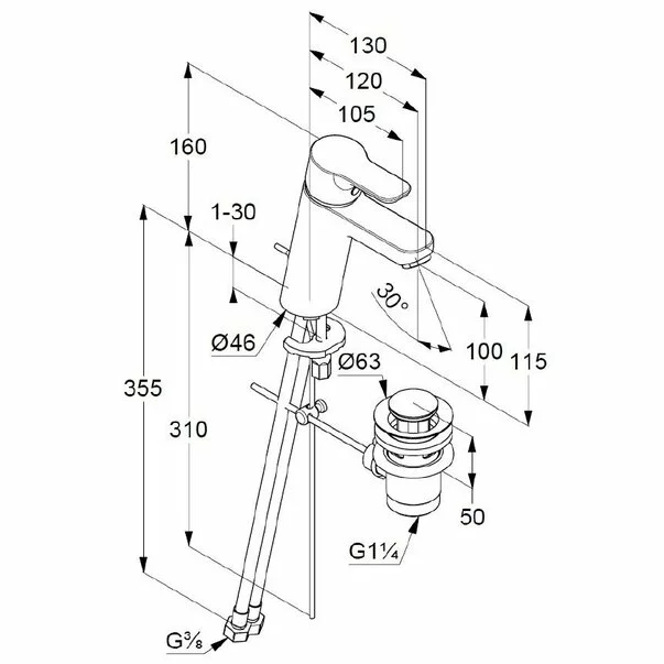 Baterie lavoar Kludi Pure&Easy 100 cu ventil metalic pop-up [1]