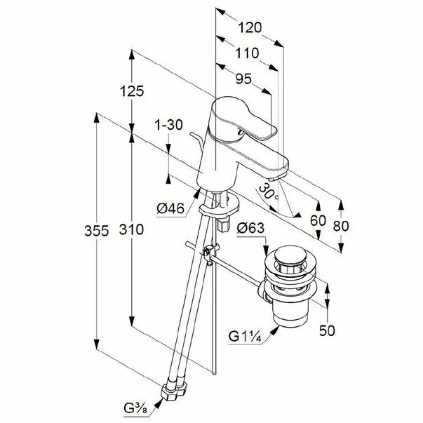 Baterie lavoar Kludi Pure&Easy 60 cu ventil pop-up [1]