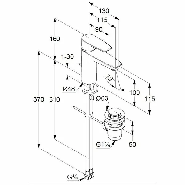 Baterie lavoar Kludi Pure&Solid 100 cu ventil metalic pop-up [1]