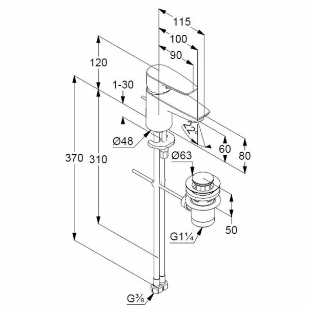 Baterie lavoar Kludi Pure&Solid 60 cu ventil metalic pop-up [3]
