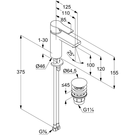 Baterie lavoar, Kludi, Zenta SL 100, cu ventil Push-Open, crom [1]