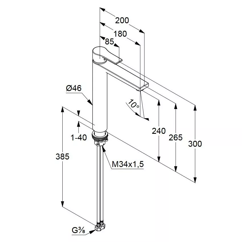 Baterie lavoar Kludi Zenta SL, XL, 300 mm, mat, negru, 482563965 [2]