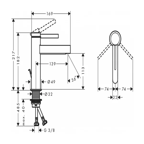 Baterie lavoar monocomanda Hansgrohe Finoris 110 negru cu ventil Pop-Up [1]