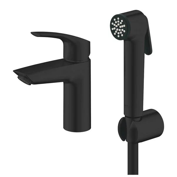 Baterie lavoar negru mat Grohe Eurosmart New S cu set dus igienic [1]