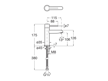 Baterie lavoar Roca A5A323FP00, 28 mm, 5 l/min, 0.5 bar, 35 mm, 175 mm, 115 mm, 380 mm, 1 orificii instalare, Albastru [1]