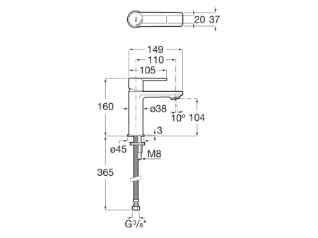 Baterie lavoar Roca A5A325FC00, 28 mm, 5 l/min, 0.5 bar, 35 mm, 160 mm, 149 mm, 365 mm, 1 orificii instalare, Crom [1]