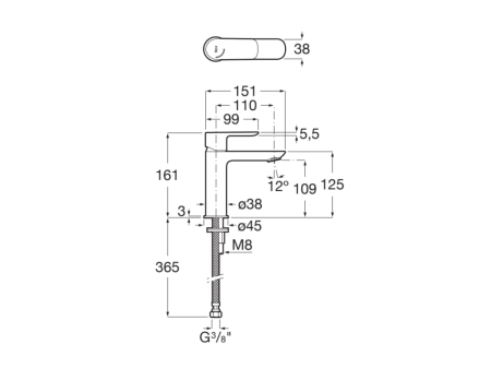 Baterie lavoar Roca A5A326EB00, 28 mm, 5 l/min, 0.5 bar, 35 mm, 161 mm, 151 mm, 365 mm, 1 orificii instalare, Alb [2]