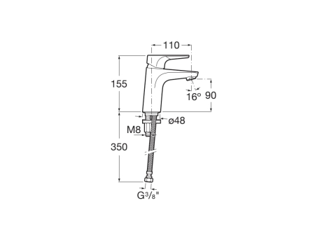 Baterie lavoar Roca A5A3290C00, 28 mm, 5 l/min, 0.5 bar, 35 mm, 155 mm, 110 mm, 350 mm, 1 orificii instalare, Crom [1]