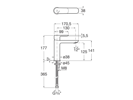 Baterie lavoar Roca A5A336EC00, Cala, tip comanda monocomanda, marime m, tip instalare pe blat, pe lavoar, crom [1]