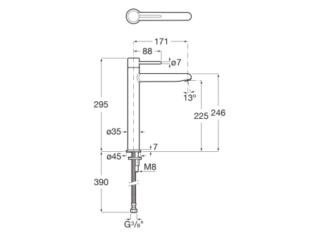 Baterie lavoar Roca A5A343FC00, 28 mm, 5 l/min, 0.5 bar, 35 mm, 295 mm, 171 mm, 390 mm, 1 orificii instalare, Crom [1]