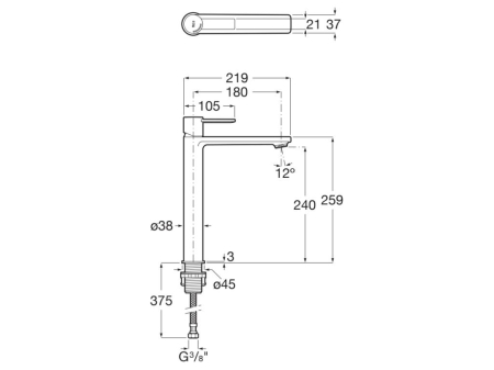 Baterie lavoar Roca A5A345FSM0, 28 mm, 5 l/min, 0.5 bar, 35 mm, 289 mm, 219 mm, 375 mm, Otel satinat [1]