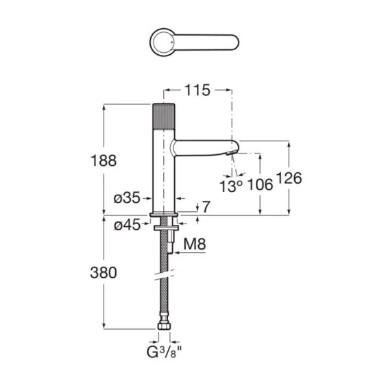 Baterie lavoar Roca A5A3B3FC00, 28 mm, 5 l/min, 0.5 bar, 35 mm, 188 mm, 115 mm, 380 mm, 1 orificii instalare, Crom [3]