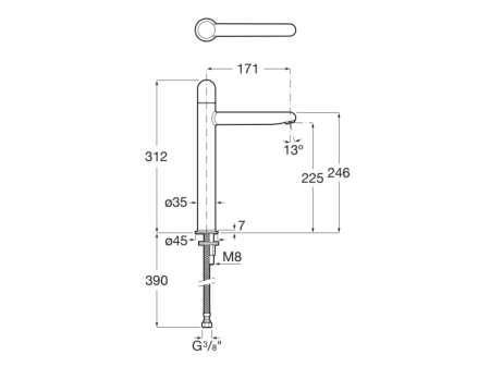 Baterie lavoar Roca A5A3X3FC00, 28 mm, 5 l/min, 0.5 bar, 35 mm, 312 mm, 171 mm, 390 mm, 1 orificii instalare, Crom [1]