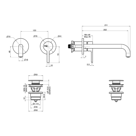 Baterie pentru lavoar FIMA Carlo Frattini, cu montaj pe perete, ventil, pipă 20 cm, crom [2]