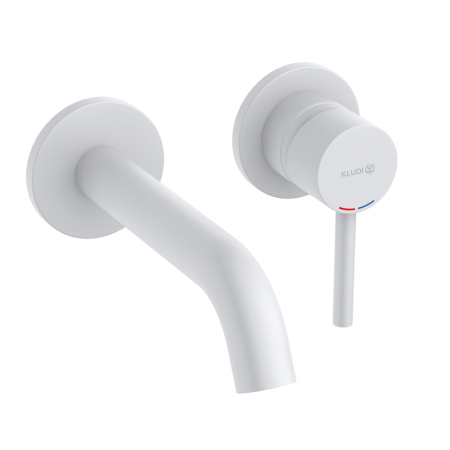 Baterii sanitare - Baterie pentru lavoar, Kludi, Bozz, cu montaj pe perete, pipă 18 cm, alb mat