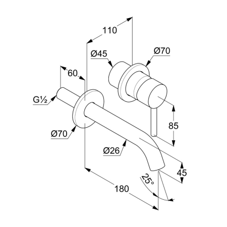 Baterie pentru lavoar, Kludi, Bozz, cu montaj pe perete, pipă 18 cm, alb mat [1]