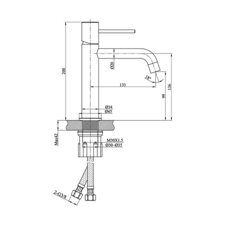 Baterie pentru lavoar LaVita, Verdi 100, fără ventil, crom [2]
