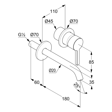 Baterie pentru lavoar montaj pe perete, Kludi, Nova Fonte Pura, cu pipă de 18 cm, alb mat [1]