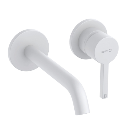 Baterii sanitare - Baterie pentru lavoar montaj pe perete, Kludi, Nova Fonte Pura, cu pipă de 18 cm, alb mat