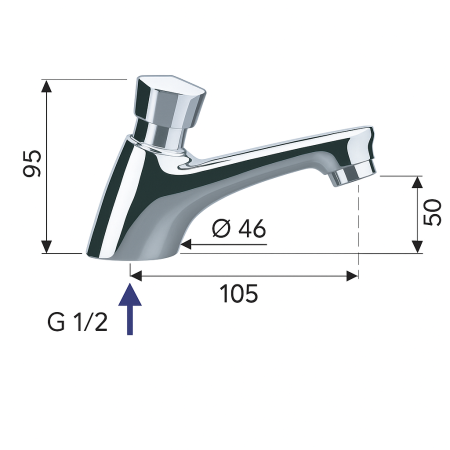 Baterie temporizata lavoar Remer Rubinetterie Tempor TE15, alama sanitara cromata, economisire apa, montaj pe chiuveta [1]