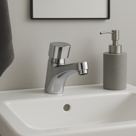 Baterie temporizata lavoar Remer Rubinetterie Tempor TE15, alama sanitara cromata, economisire apa, montaj pe chiuveta [2]