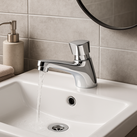 Baterie temporizata lavoar Remer Rubinetterie Tempor TE15, alama sanitara cromata, economisire apa, montaj pe chiuveta [3]