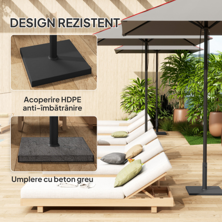 Baza Patrata  pentru Umbrela de 14.5 kg cu Manivela, din HDPE si Beton, 44x44x30 cm, Negru [4]