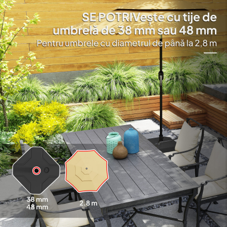  Baza Patrata pentru Umbrela, Suport Greu pentru Umbrele de Exterior, Umplibil cu Nisip pana la 25kg sau cu Apa pana la 20kg, pentru Gradina, Piscina, Negru [4]