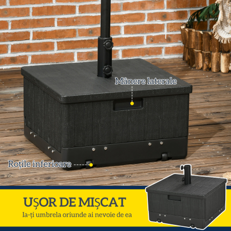  Baza pentru Umbrela 3-in-1 Exterior, Masuta de Cafea, Jardiniera cu Orificiu de Scurgere, Capacitate 80 kg, Suport Umplut cu Roti si Manere pentru Terasa si Piscina, Negru [6]