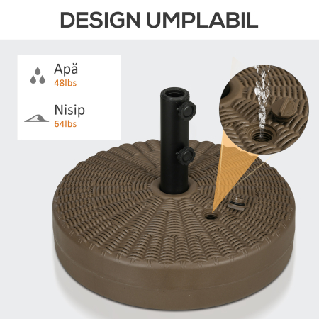  Baza pentru Umbrela cu 2 Butoane Incorporate, din HDPE si Otel, Ø51x36 cm, Maro si Negru [4]