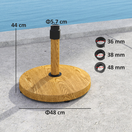 Baza  pentru Umbrela cu 4 Roti si Frane, din Beton si Metal, Ø48x44 cm, Culoare Lemn [2]