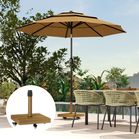  Baza pentru Umbrela cu Roti si Frane, Suport din Metal cu Ciment, pentru Stalpi de Umbrela Ø36/38/48 mm, Efect Lemn Natural [8]