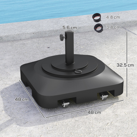  Baza pentru umbrela cu roti, umplibila cu apa sau nisip, din HDPE, 48x48x32.5 cm, negru [2]