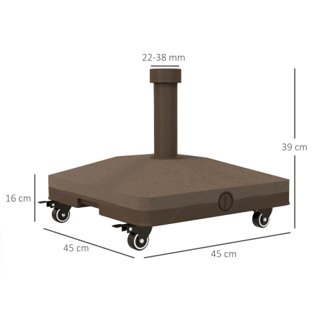  Baza pentru umbrela cu roti, umplibila pana la 20 kg, pentru stalpi cu Ø22-38 mm, 45x45x39 cm, maro [2]