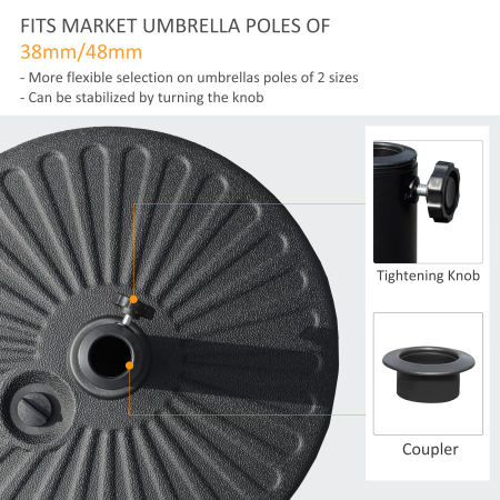  Baza pentru Umbrela de Gradina cu Stalp Central Φ3.8cm si 4.8cm, Soclu pentru Umbrela care se Umple cu Apa sau Nisip, Negru [3]