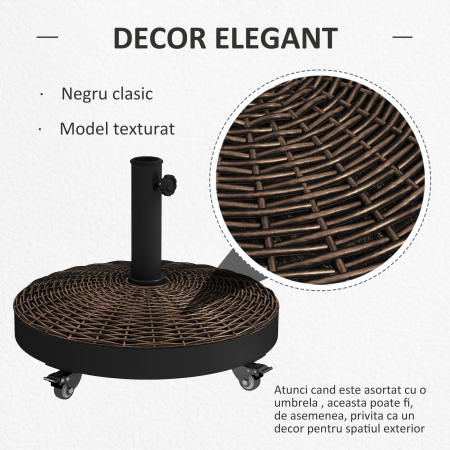  Baza pentru Umbrela de Gradina Rotunda cu 4 Roti si Frane, din Otel si Rasina, Ø52x41 cm, Bronz si Negru [3]