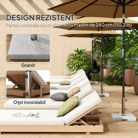  Baza pentru Umbrela din Granit 21 kg, Baza Patrata pentru Umbrele de Exterior cu Manere si 2 Butoane Reglabile, Ideala pentru Gradina, Patio, Marginea Piscinei, Gri [4]