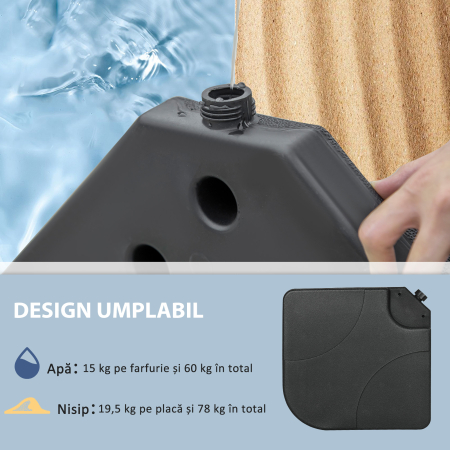  Baza pentru Umbrela, Set 4 Bucati din HDPE, Umpluta cu Apa sau Nisip, 104x104x7.5 cm, Neagra [4]