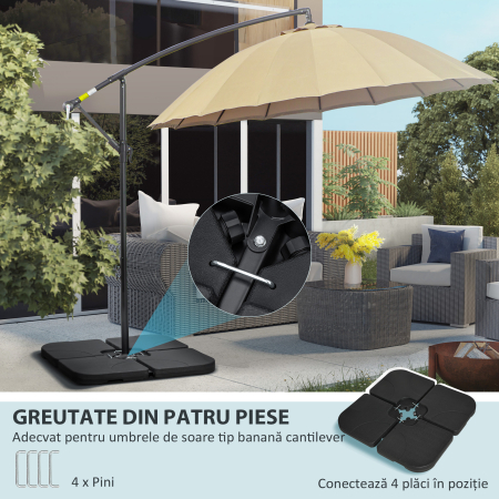  Baza pentru Umbrela, Set 4 Bucati din HDPE, Umpluta cu Apa sau Nisip, 104x104x7.5 cm, Neagra [3]