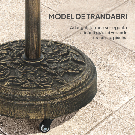  Baza Rotunda pentru Umbrela, 21 kg, Suport din Rasina cu Roti si Stalp pentru Umbrele de 32mm/38mm/48mm, pentru Gradina, Terasa, Piscina, Bronz [6]
